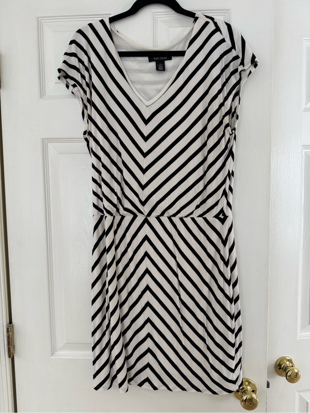 White House Black Market Black & White Striped V-Neck Dress Size M
